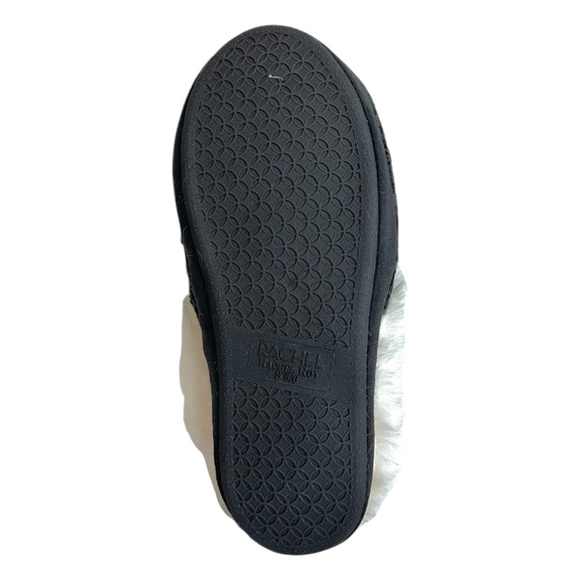 RACHEL Rachel Roy Black White Chenille Knit Fur Bow Slip-On Memory Foam Slippers - Picture 5 of 7